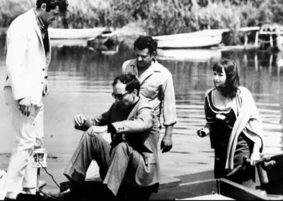 Jean Luc Godard et ses acteurs Anna Karina et Jean-Paul Belmondo 1965 « Pierrot le Fou » de JL.Godard